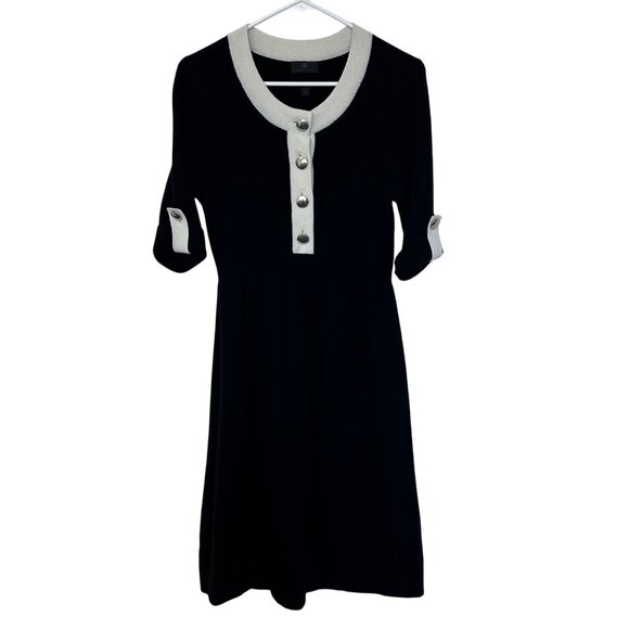 Banana Republic 100% Cashmere Knit Dress Size Large Black Contrast Trim Classic - Picture 1 of 11